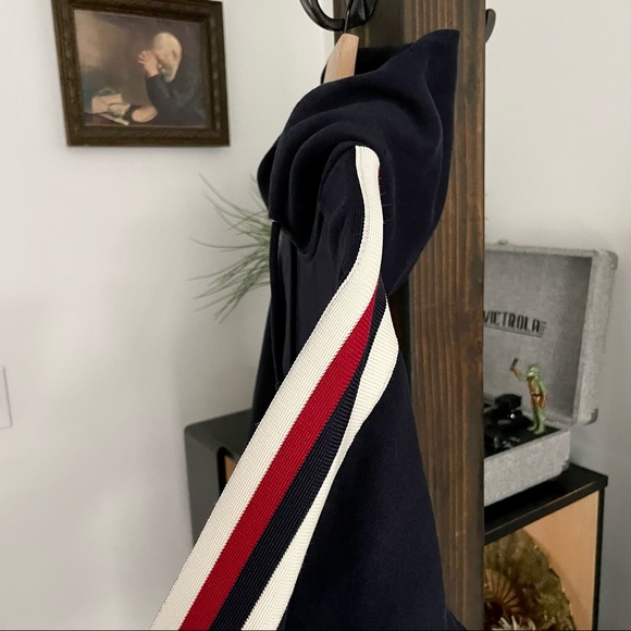 🌿Sandro Paris Navy Hoodie w/ Varsity Stripe Sleeves🌿 - Picture 4 of 5